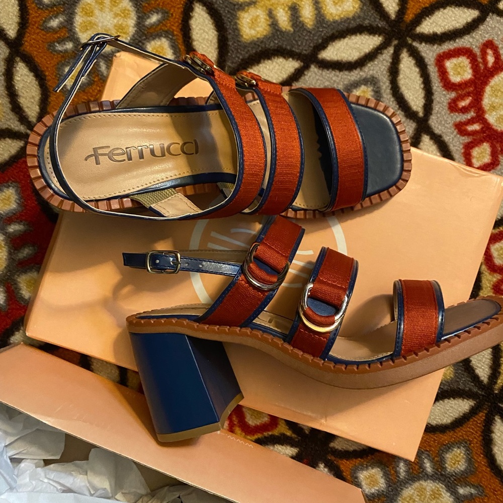 New Beautiful orange and blue Ferrucci heels.